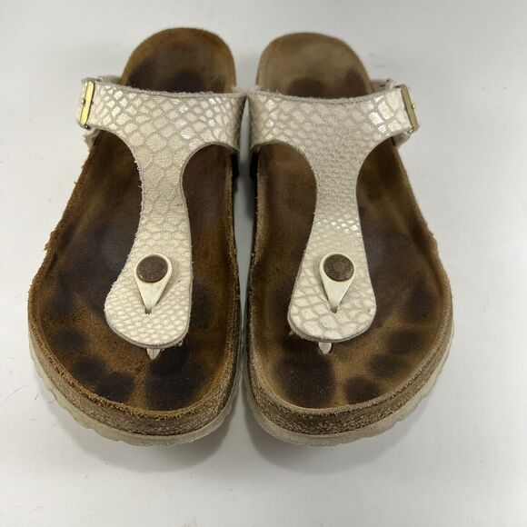 Birkenstock Gizeh Irridescent Snake Skin Sandals Womens Size 37 US 6-6.5 Beige - Picture 3 of 9